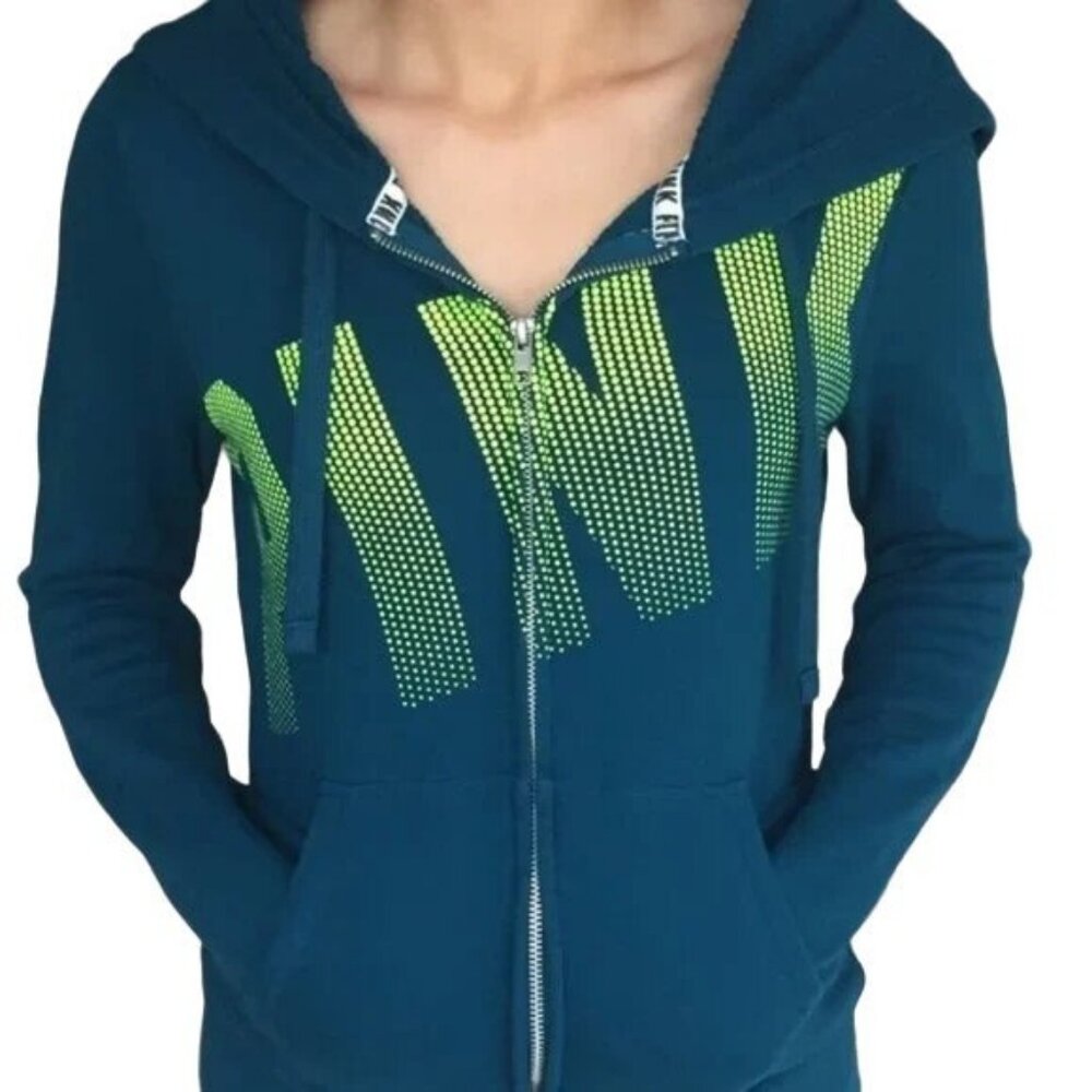 PINK Victoria's Secret Neon Logo Green Full Zip Hoodie